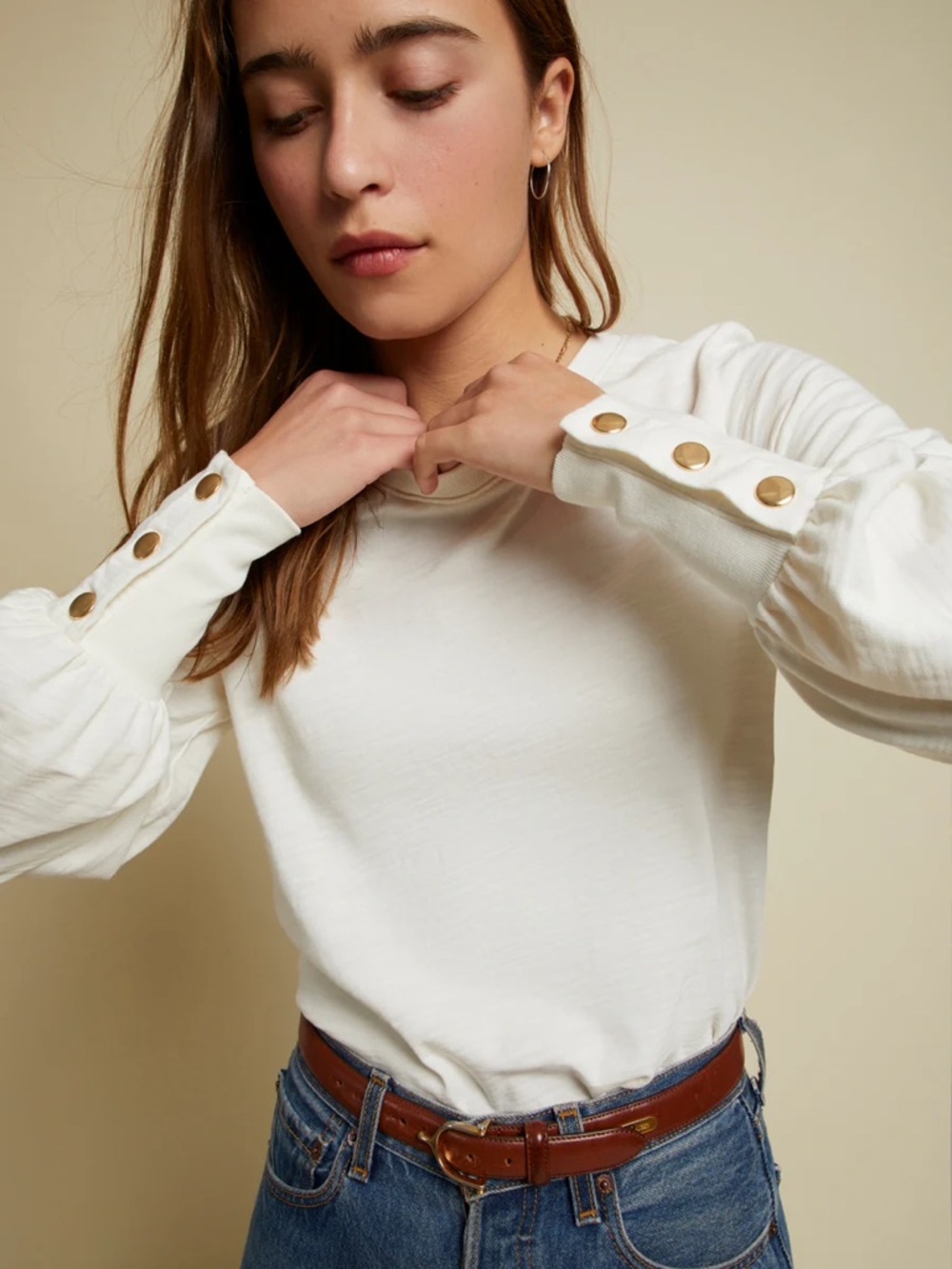 Nation LTD - Johnnie Snap Sleeve Tee in Off White